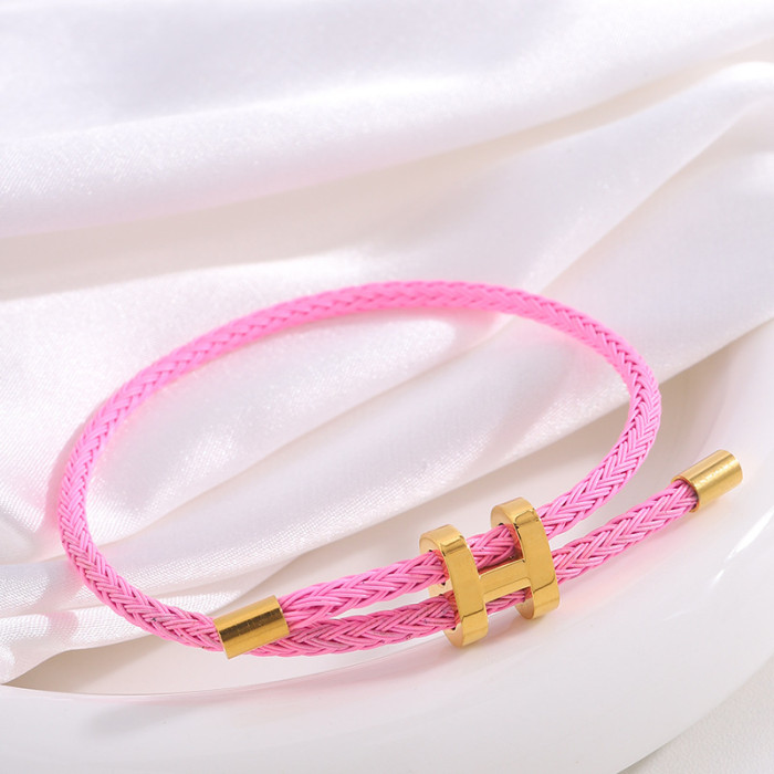 In Stock I-shaped Buckle Red Rope Bracelet 3D Hard Gold Adjustable Titanium Steel Waterproof Sweatproof Couple Lucky Rope Bracelet