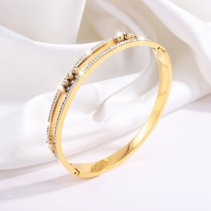 Titanium Steel Bracelet for Women, High-End Fully Stone-Set Stainless Steel Bangle, Niche Versatile Light Luxury Non-Fad...