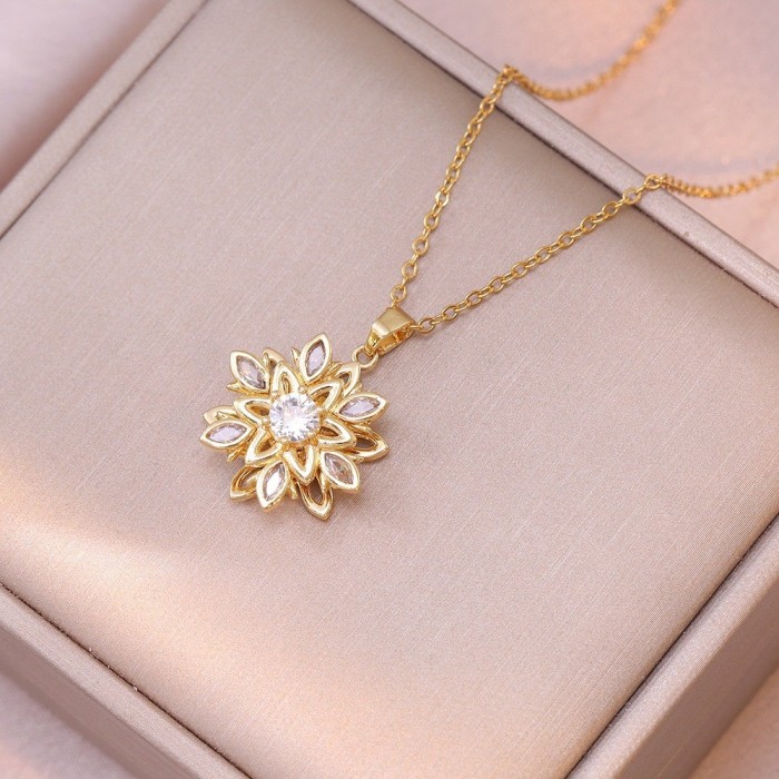 Necklace for Women, Internet Celebrity Style, Versatile, Niche, Sweet, High-End Rotating Necklace and Ring Set, Wholesale Accessories