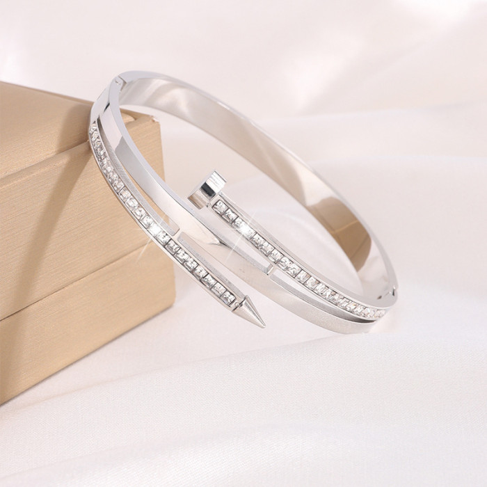 New Style Personalized Card Home Nail Full Zircon Bracelet for Women High-End Versatile Stainless Steel Bracelet Manu...