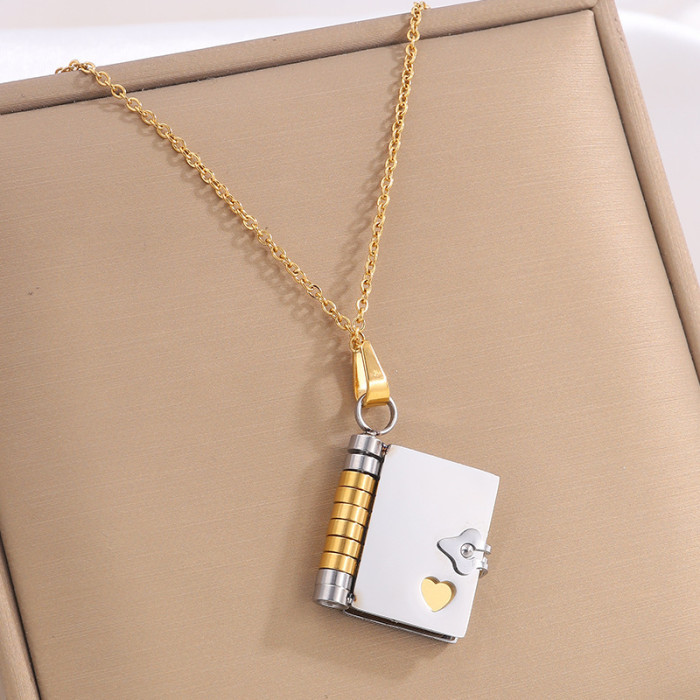 Cross-Border Hot Selling Titanium Steel Women's Love Letter Necklace Openable Pendant Couple New Style Personality Temperament Necklace Clavicle Chain
