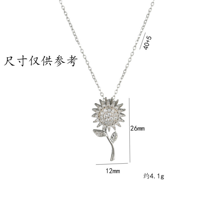 Necklace for Women, Internet Celebrity Style, Sunflower Zircon Flower, Niche New Design Pendant, Elegant Titanium Ste...