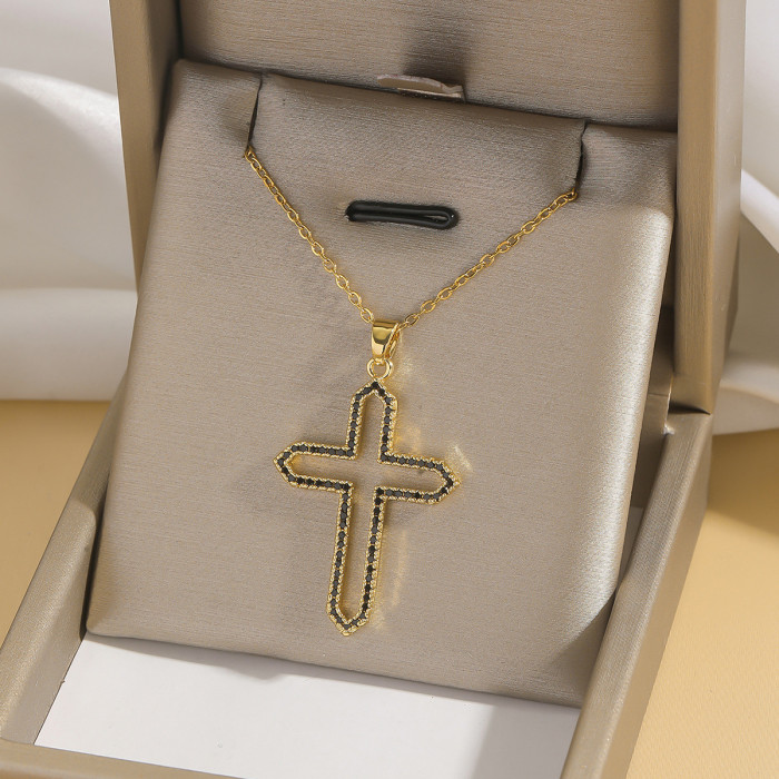 Necklace for Women Style Internet Celebrity Colorful Zircon Cross Necklace Niche New Design Pendant Titanium Steel Ne...