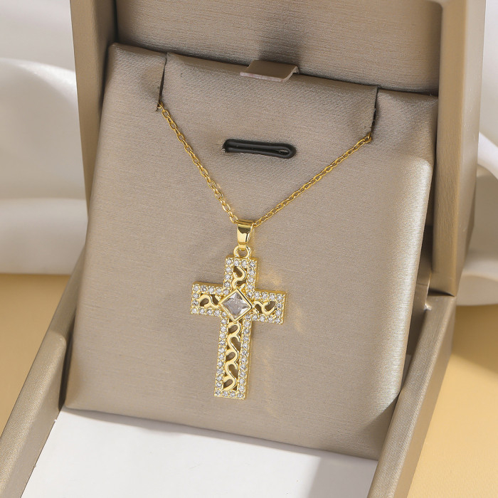 Necklace for Women European and American Cross-Border Fashion Colorful Zircon Cross Necklace Niche Design Ins Style Jewelry Collarbone Chain