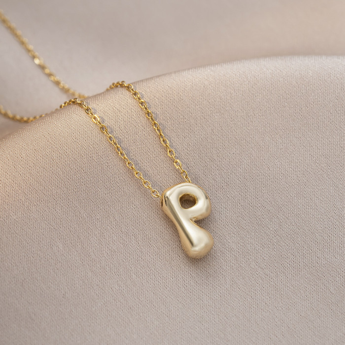 Necklace for Women Cross-Border Smooth Balloon Bubble Cute Chubby 26 English Letters European and American Style Elegant Collarbone Chain
