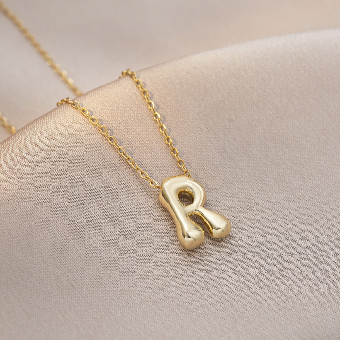 Necklace for Women Cross-Border Smooth Balloon Bubble Cute Chubby 26 English Letters European and American Style Elegant Collarbone Chain
