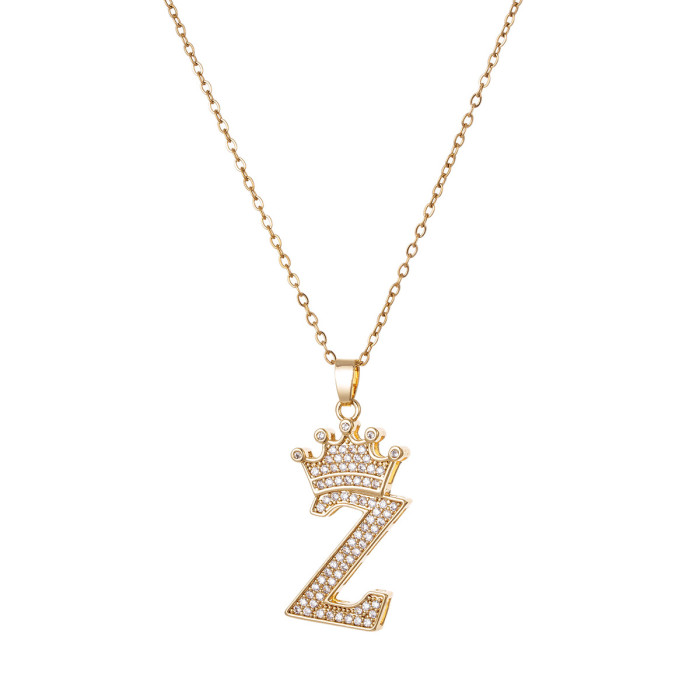 Necklace for Women Cross-Border New Zircon Letter Necklace Accessories Hip-Hop Double Layer Crown English 26 Pendant Necklace