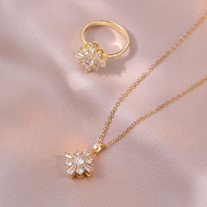 Necklace for Women Internet Celebrity Rotating Flower Niche Fashion New Design Sense Ring Temperament Set Titanium St...