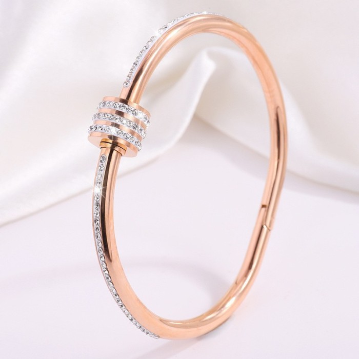 Titanium Steel Bracelet for Women, High-End Fully Stone-Set Stainless Steel Bangle, Niche Versatile Light Luxury Non-Fad...