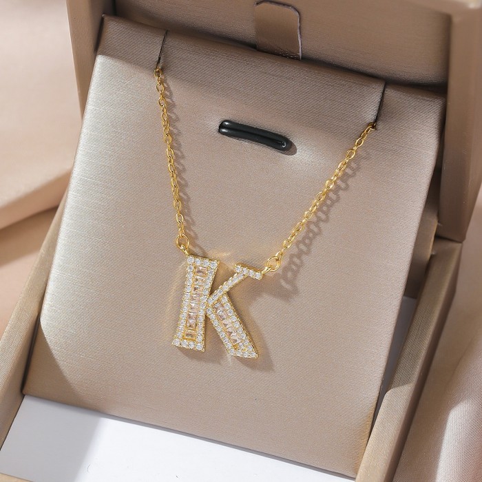 Titanium Steel Necklace for Women Cross-Border Fashion 18K Gold Letter Necklace European and American Trend Titanium Steel Small Letter Pendant Jewelry