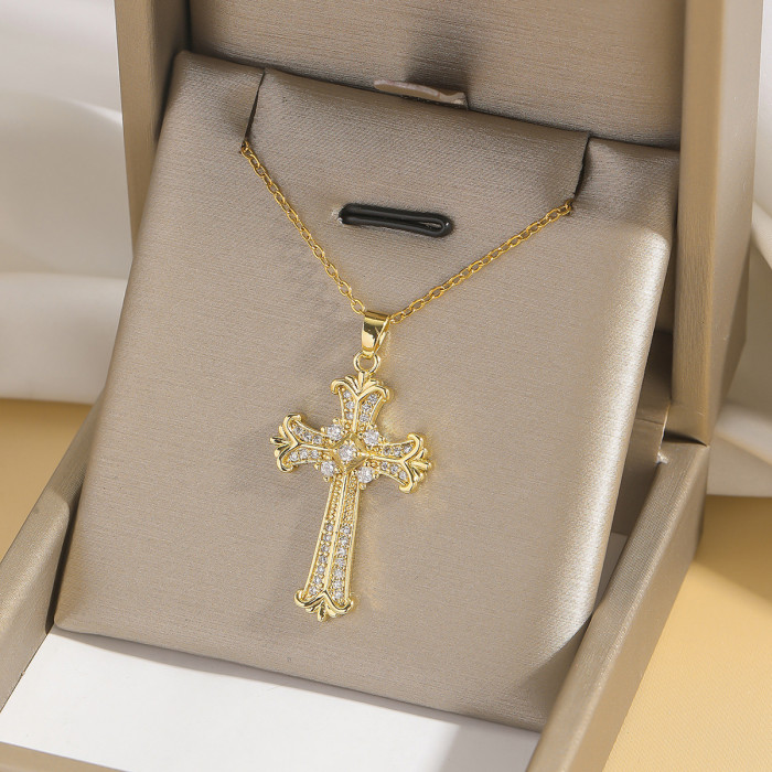 Necklace for Women European and American Cross-Border Fashion Colorful Zircon Cross Necklace Niche Design Ins Style Jewelry Collarbone Chain