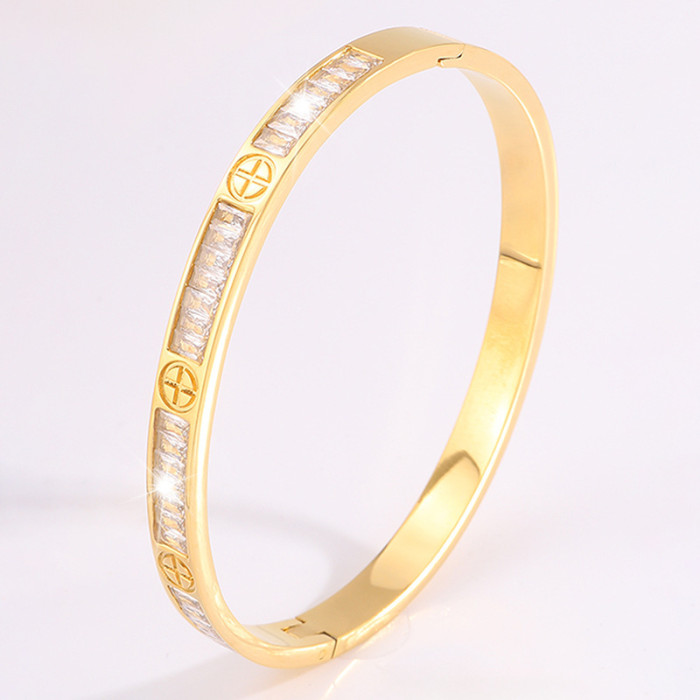 New European and American Fashion Starry Sky Inlaid Diamond Cross Bracelet Light Luxury Niche High-end Feel Women's Titanium Steel Bracelet Jewelry