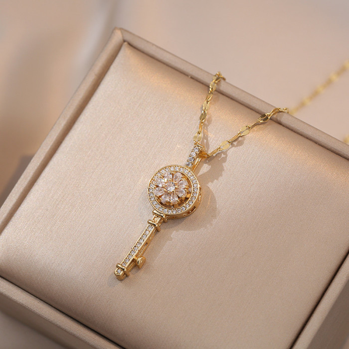 Necklace for Women, Internet Celebrity, Cross-Border, Rotating Zircon, Geometric, Niche Fashion, New Design, Pendant, Elegant Titanium Steel Necklace