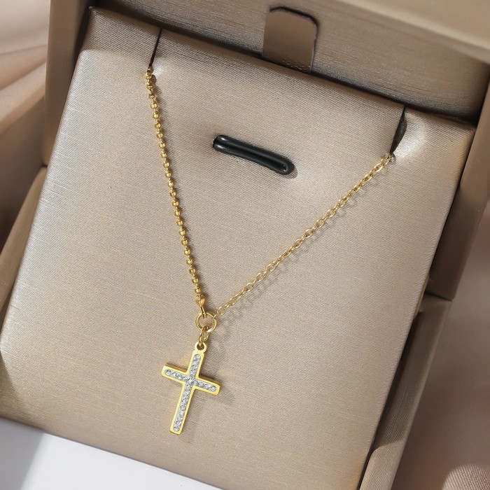 Titanium Steel Necklace for Women, Hot Item, Style Cross Necklace, Simple Niche Design, Zircon Stainless Steel Collar...