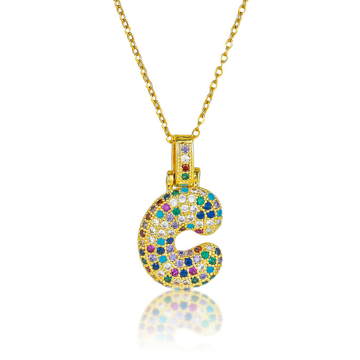Necklace for Women Cross-Border Hip-Hop Colorful Zircon 26 English Letter Pendant European and American Fashion Chunky Letter Pendant Jewelry