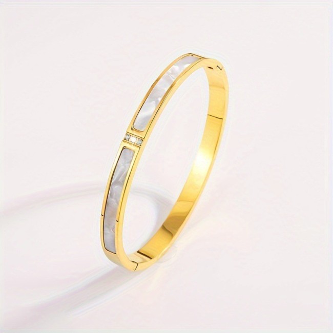 Stainless Steel Inlaid Diamond Mother-of-Pearl Star Bracelet for Women, High-End Fashion Versatile Elegant Couple Titanium Steel Bracelet Jewelry