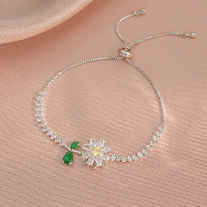Necklace for Women Japanese and Korean Cross-Border Sunflower New Style Inlaid Diamond Sunflower Ins Ring Rotatable Set Clavicle Chain for Women