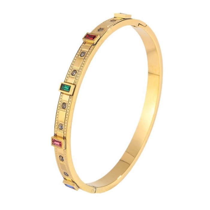 Titanium Steel Bracelet Couple Style Hua Ge Fu Square Colorful Stone-Inlaid Hot Sale Exquisite Versatile Elegant Br...