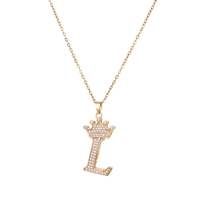 Necklace for Women Cross-Border New Zircon Letter Necklace Accessories Hip-Hop Double Layer Crown English 26 Pendant Necklace