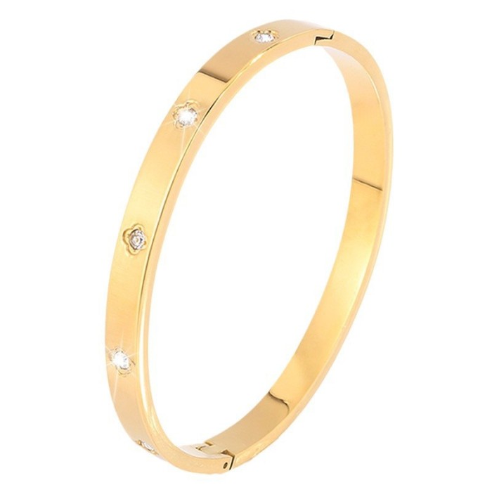 New Fashion Starry Sky Four-Leaf Ten-Stone Bracelet Couple Versatile Gold-Plated Non-Fading Titanium Steel Bracelet J...