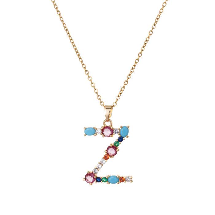 Necklace for Women European and American Cross-Border Colorful Zircon 26 English Letters Personalized Pendant Niche Hip-Hop Necklace Collarbone Chain