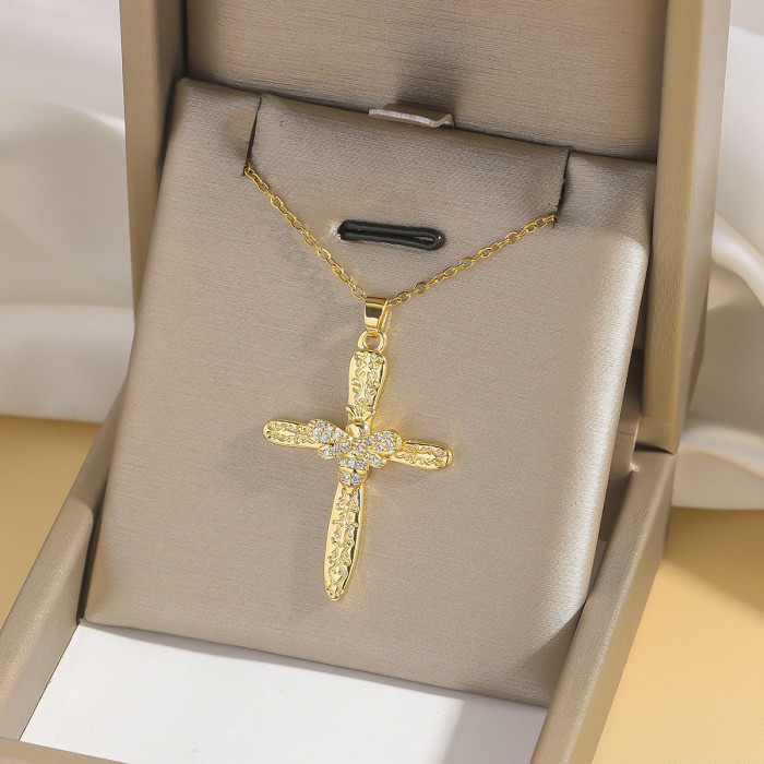 Necklace for Women European and American Cross-Border Fashion Colorful Zircon Cross Necklace Niche Design Ins Style Jewelry Collarbone Chain