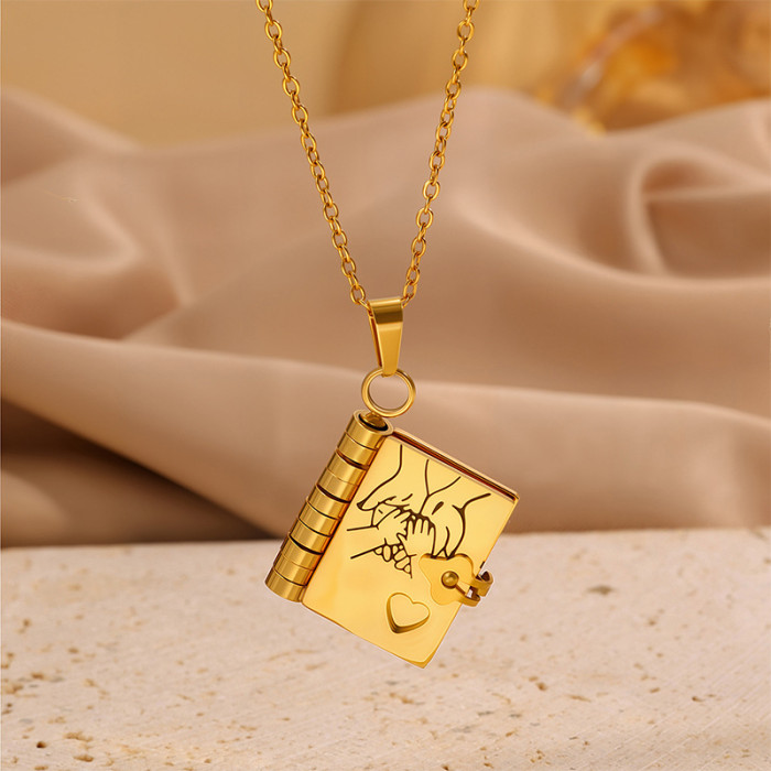 Hot-Selling Little Star Daughter Copybook Necklace for Women Stainless Steel Necklace Engravable Open Pendant Wholesale