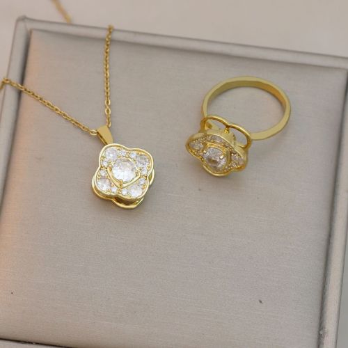 Necklace for Women European and American Cross-Border Flower Micro-Inlaid Zircon Flower Fashion Ring Set Necklace Niche Fashion Jewelry