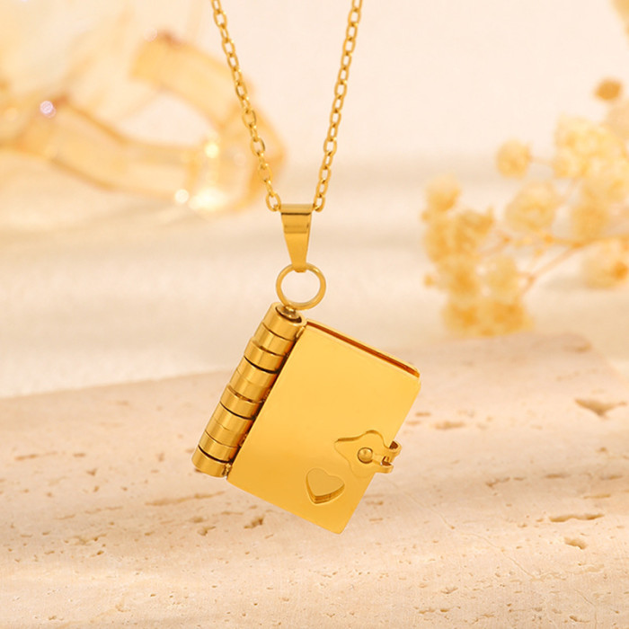 Cross-Border Hot Selling Titanium Steel Women's Love Letter Necklace Openable Pendant Couple New Style Personality Temperament Necklace Clavicle Chain