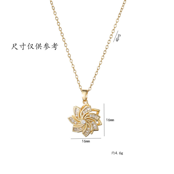 Necklace for Women Internet Celebrity Rotating Zircon Flower Niche New Design Pendant Elegant Set Collarbone Chain