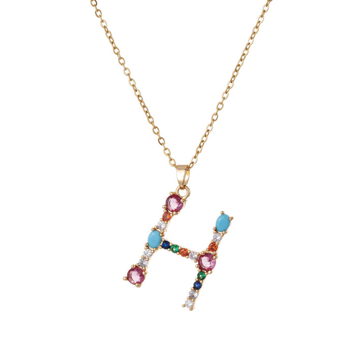 Necklace for Women European and American Cross-Border Colorful Zircon 26 English Letters Personalized Pendant Niche Hip-Hop Necklace Collarbone Chain