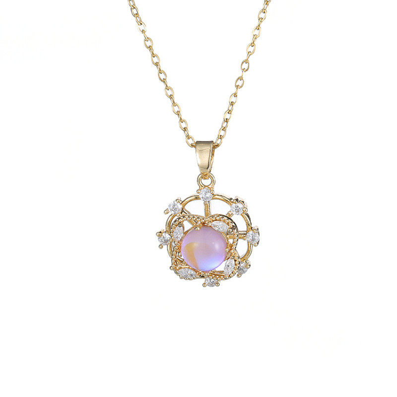 Necklace for Women European and American Cross-Border Moonstone Necklace Rotatable Ins Internet Celebrity Collarbone Chain Niche Design Fashion Jewelry