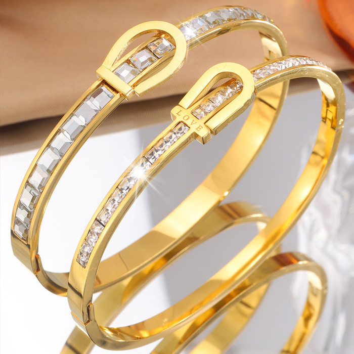 New European and American Style LOVE Curved Brand Titanium Steel Bracelet for Women High Version Light Luxury Inlaid Diamond Simple Elegant Row Diamond Bracelet