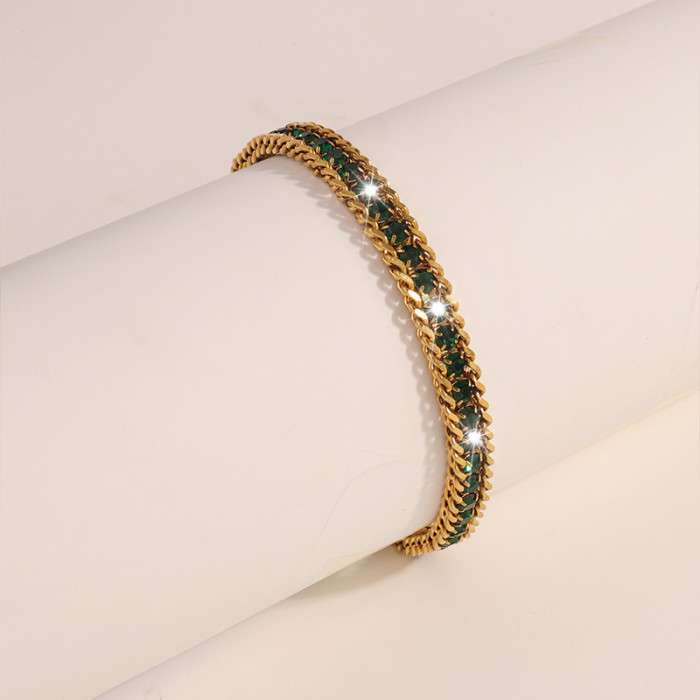 Titanium Steel Bracelet for Women, High-End Wholesale Fashion Simple Stainless Steel Bracelet, Three-Layer Inlaid Dia...