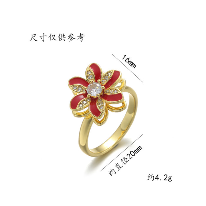 Ring for Women New Style Flower Ring Rotating Zircon Inlaid Niche Design Style Open Index Finger Ring
