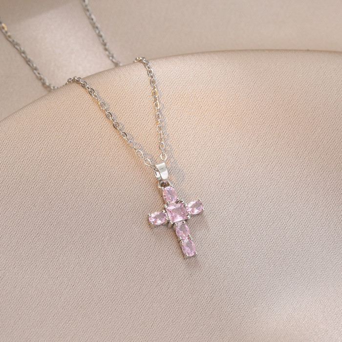 Necklace for Women European and American Trendy Jewelry Cross Necklace Elegant Niche Design Colorful Zircon Fashion Collarbone Chain