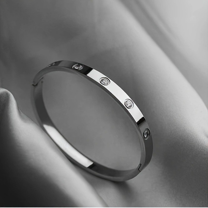 Titanium Steel Bracelet for Women, High-End Fully Stone-Set Stainless Steel Bangle, Niche Versatile Light Luxury Non-Fad...