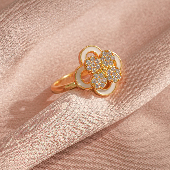 Necklace for Women, Internet Celebrity Colorful Zircon Flower, Niche New Design Pendant, Elegant Ring Set, Titanium S...