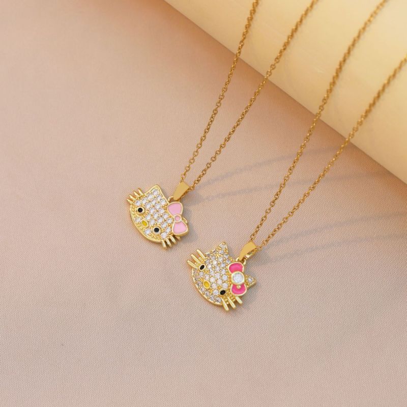 Necklace for Women New Fashion Cross-Border Cat Zircon Necklace Copper Micro Inlay Electroplated Ins Internet Celebrity Simple Collarbone Chain for Women