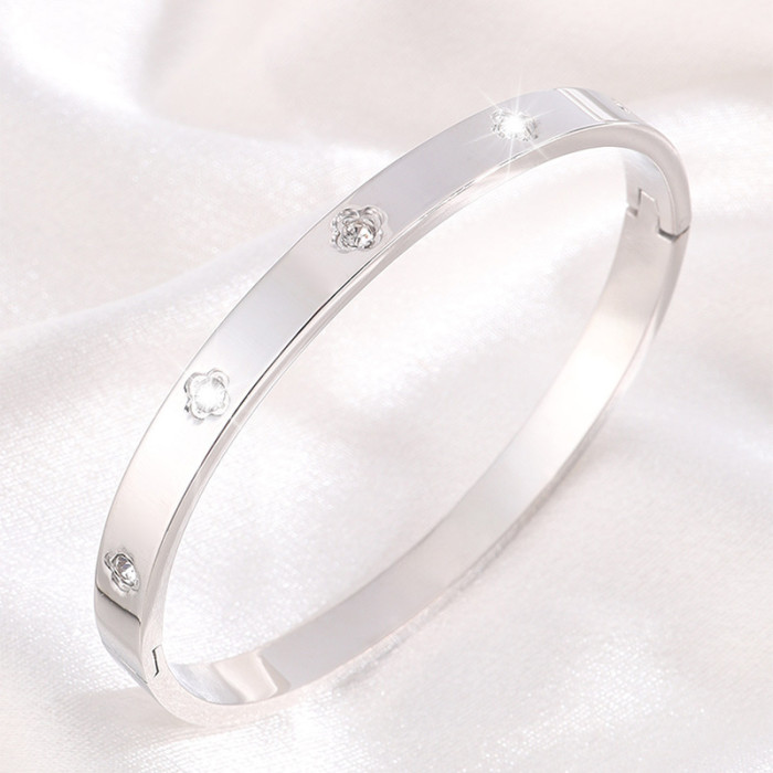 New Fashion Starry Sky Four-Leaf Ten-Stone Bracelet Couple Versatile Gold-Plated Non-Fading Titanium Steel Bracelet J...