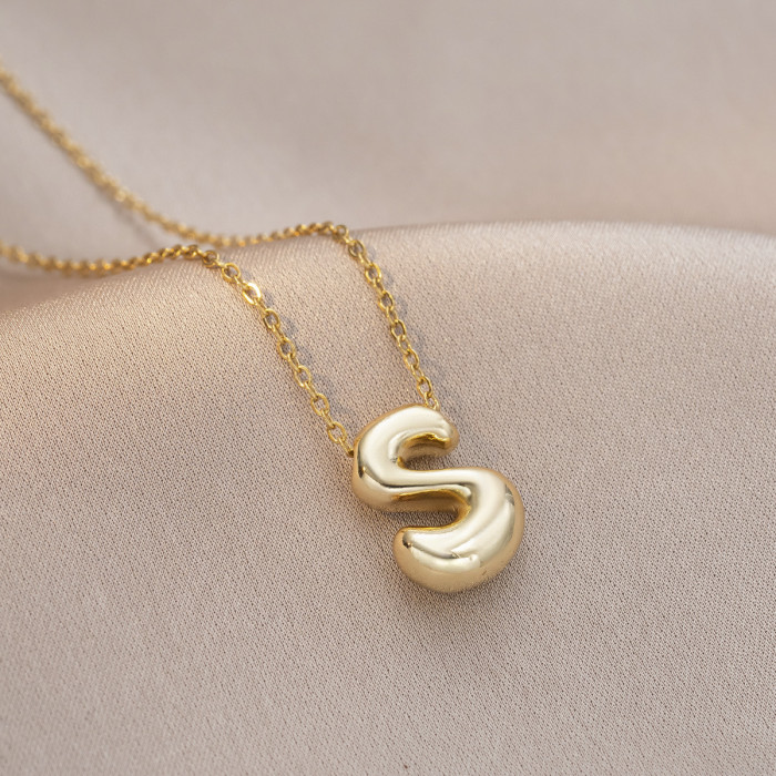 Necklace for Women Cross-Border Smooth Balloon Bubble Cute Chubby 26 English Letters European and American Style Elegant Collarbone Chain