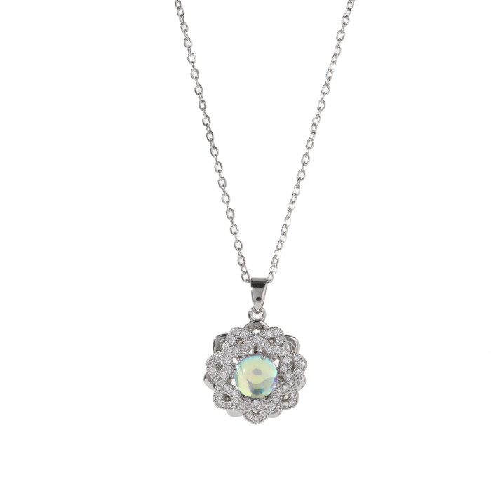 Necklace for Women Cross-Border Internet Celebrity Sunflower Zircon Flower Niche Rotating New Design Elegant Pendant Titanium Steel Necklace