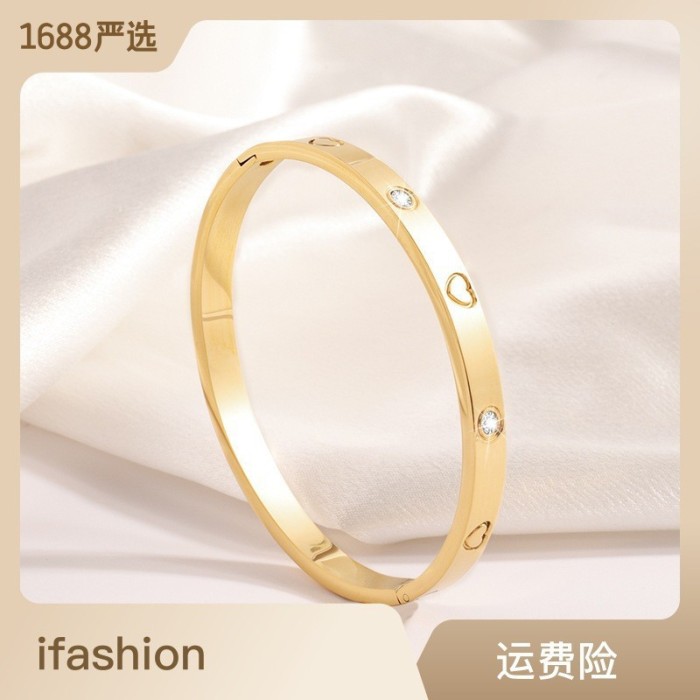 Titanium Steel Bracelet for Women, High-End Fully Stone-Set Stainless Steel Bangle, Niche Versatile Light Luxury Non-Fad...