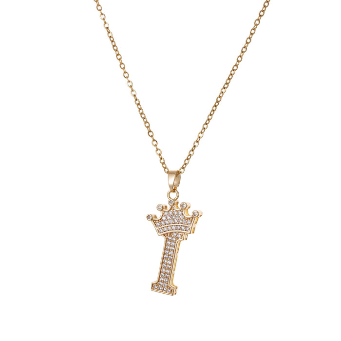 Necklace for Women Cross-Border New Zircon Letter Necklace Accessories Hip-Hop Double Layer Crown English 26 Pendant Necklace
