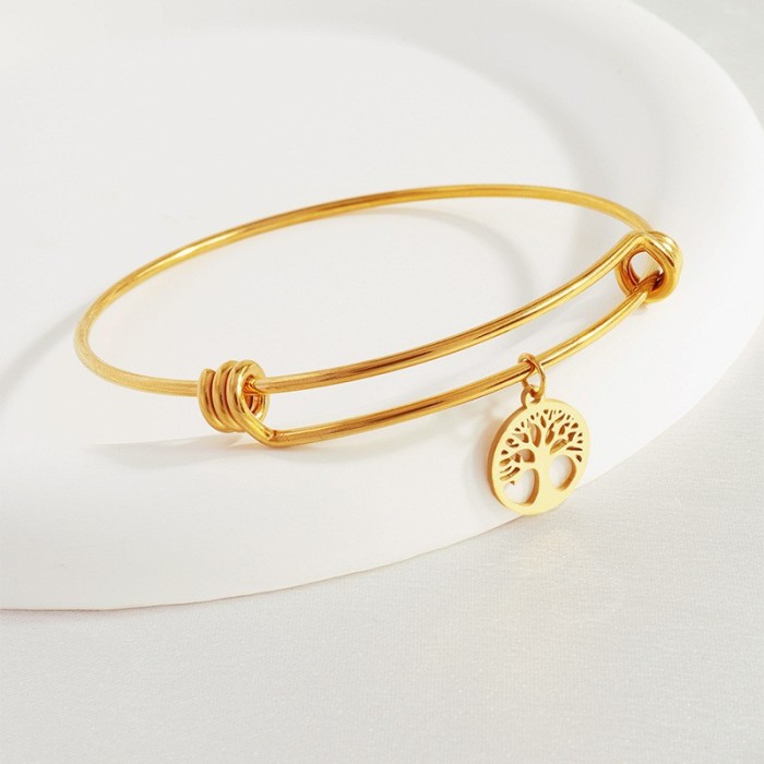 Titanium Steel Bracelet for Women, High-End New Fashion Simple Bracelet, Elastic Hollow Tree of Life Personalized Bra...