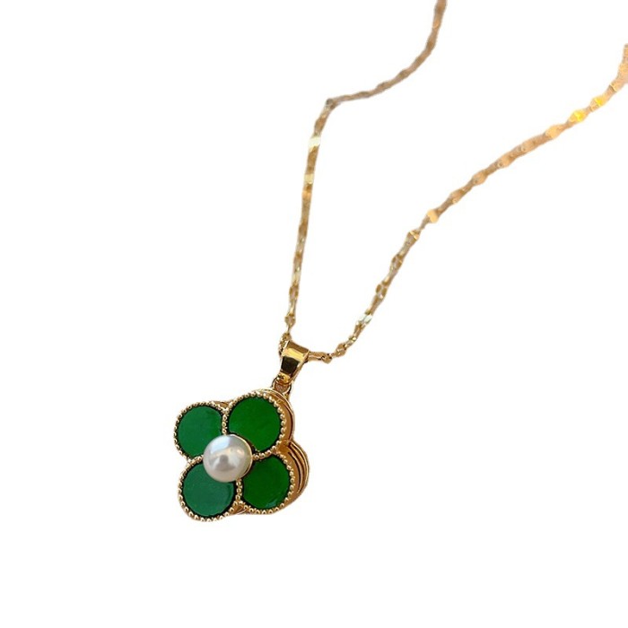 Necklace for Women Korean and Japanese Style New Rotating Four-Leaf Clover Pearl Necklace Fashion Niche Design Clavicle Chain Exquisite