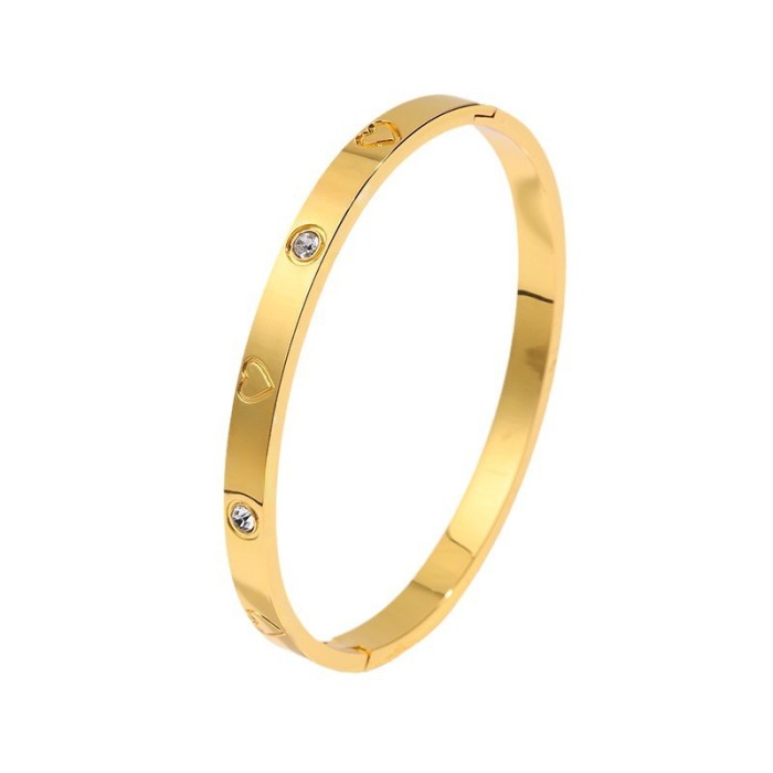 Fashion Simple Titanium Steel Bracelet Heart Stone-Inlaid Bracelet for Women High-end Gold-Plated 18K Stainles...