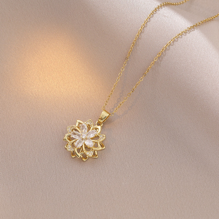Necklace for Women Korean and Japanese Style Rotating Fashion Sunflower Zircon Necklace Unique Design Cross-Border Elegant Collarbone Chain