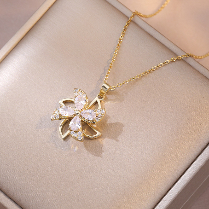 Necklace for Women New Cross-Border European Style Trendy Zircon Rotating Series Necklace Fashionable Fresh Commuting Collarbone Chain