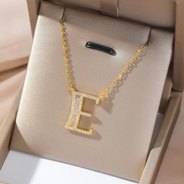 Titanium Steel Necklace for Women Cross-Border Fashion 18K Gold Letter Necklace European and American Trend Titanium Steel Small Letter Pendant Jewelry